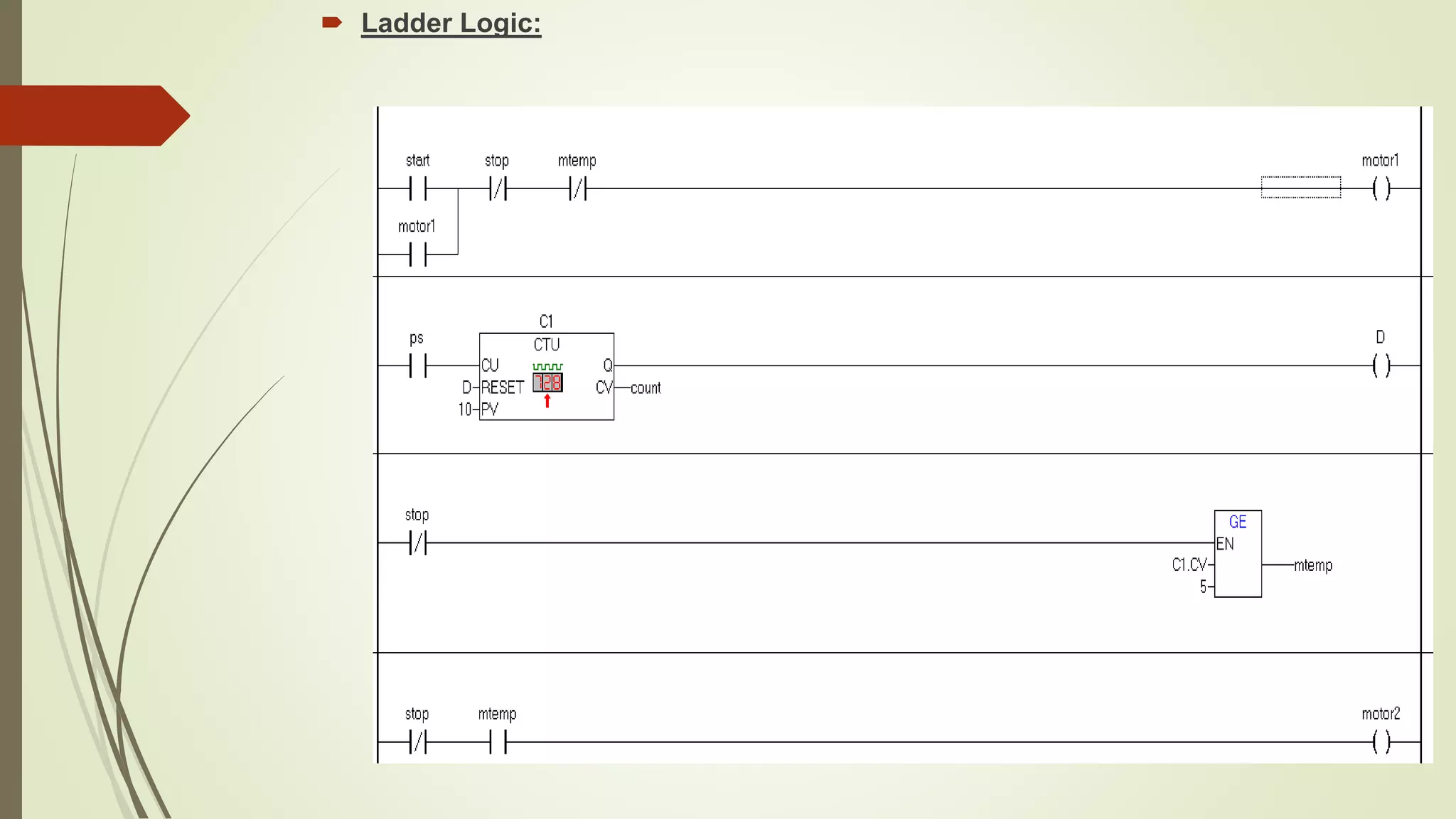  Ladder Logic:
 