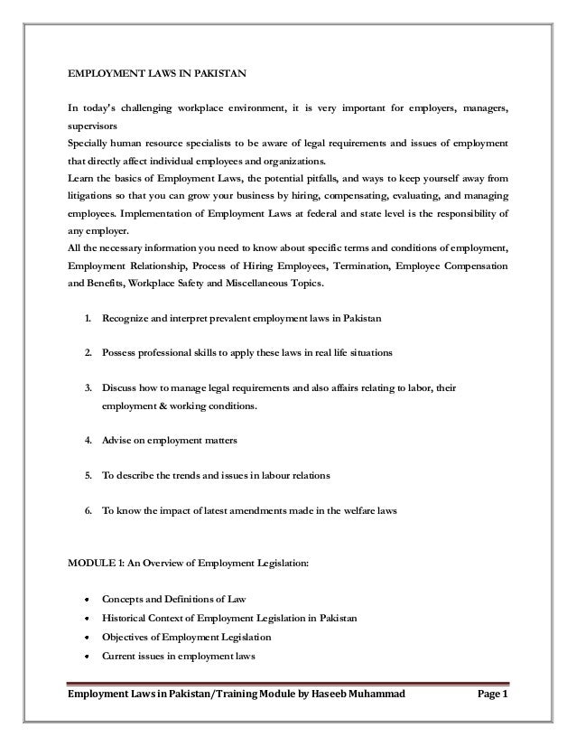 Employment Laws in Pakistan/Training Module by Haseeb Muhammad Page 1
EMPLOYMENT LAWS IN PAKISTAN
In today's challenging w...