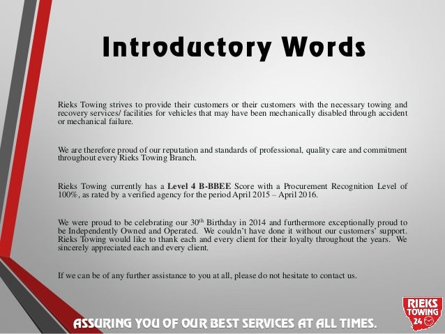 Rieks Towing Pty Ltd Company Profile 