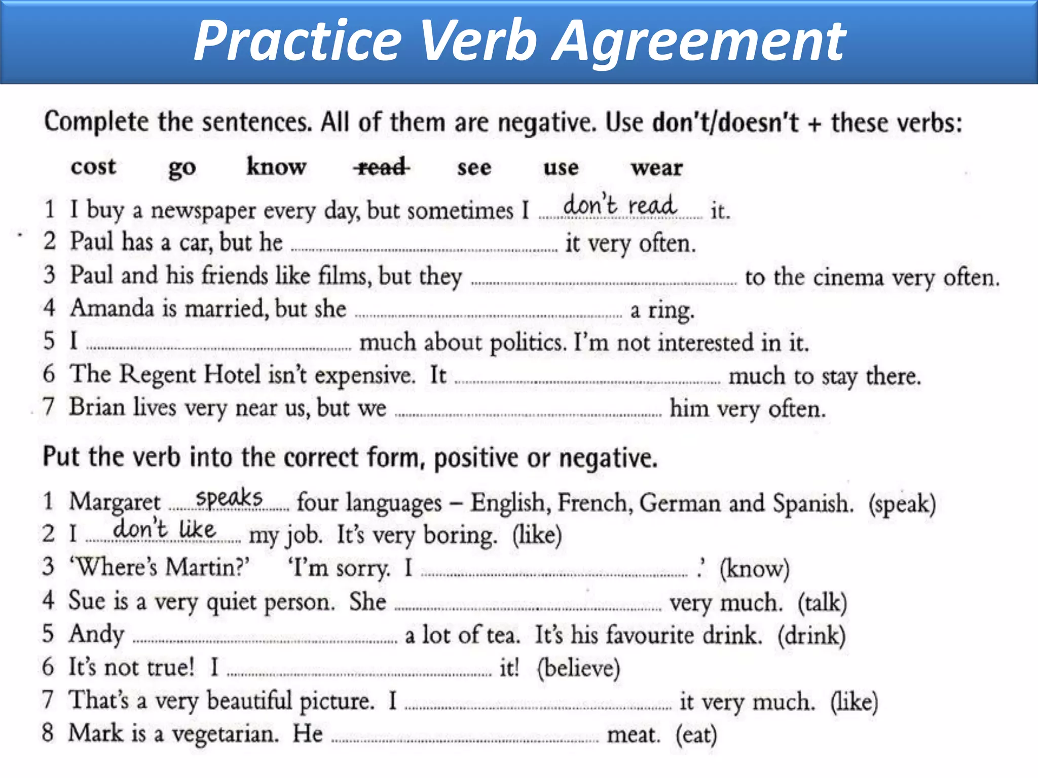 Practice Verb Agreement
 