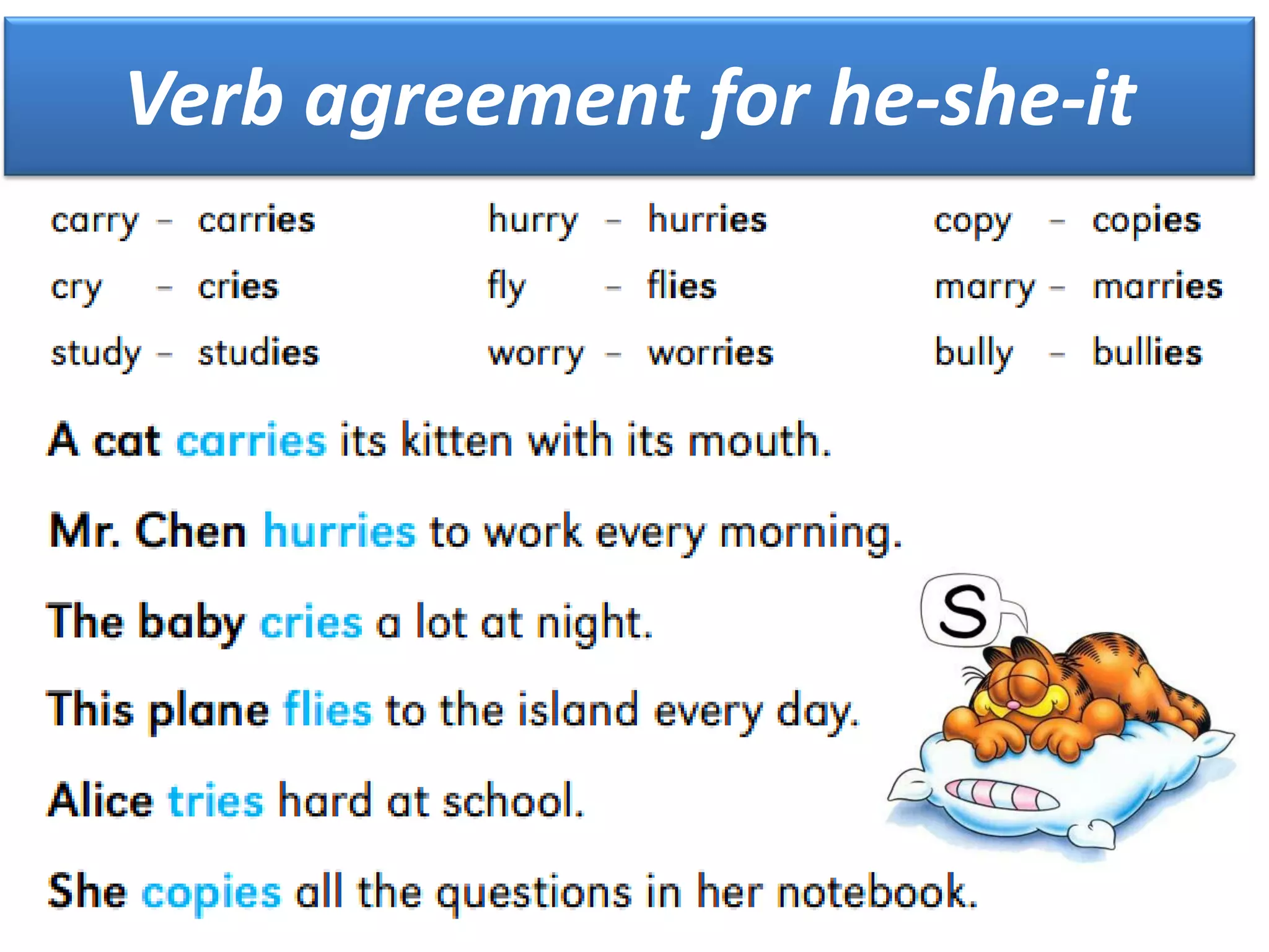 Verb agreement for he-she-it
 