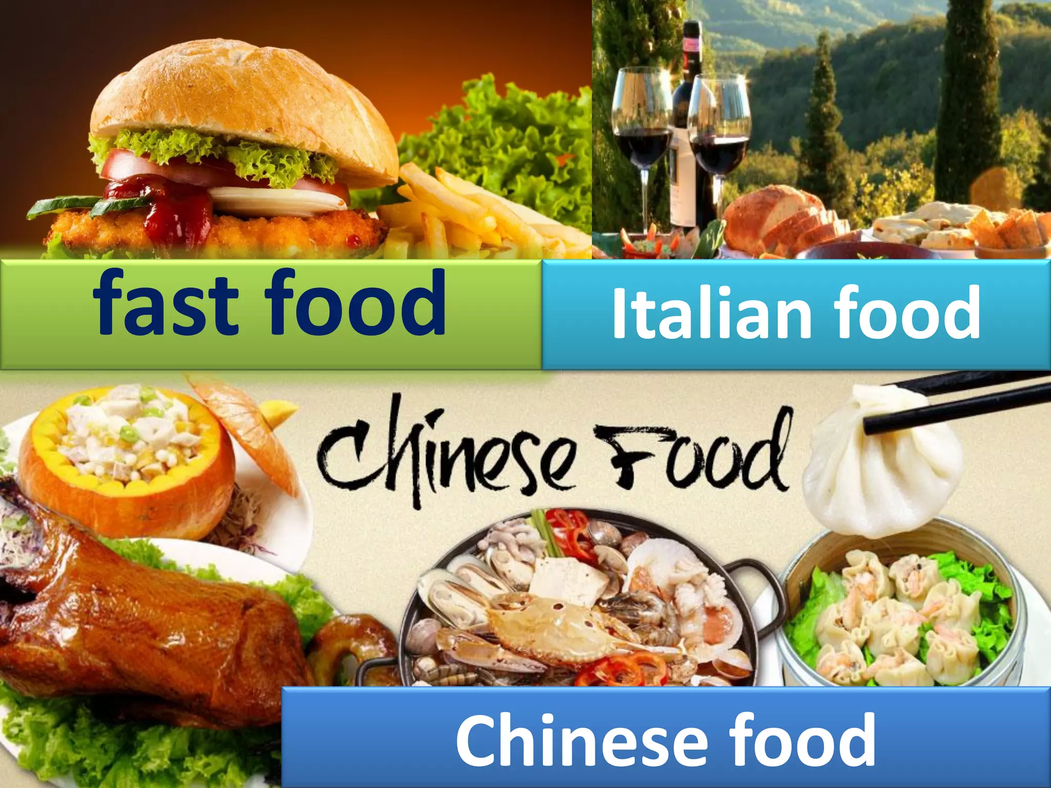 fast food Italian food
Chinese food
 