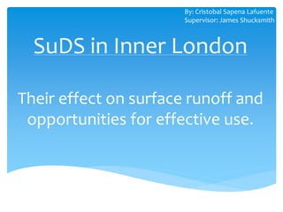 SuDS in Inner London
Their effect on surface runoff and
opportunities for effective use.
By: Cristobal Sapena Lafuente
Supervisor: James Shucksmith
 