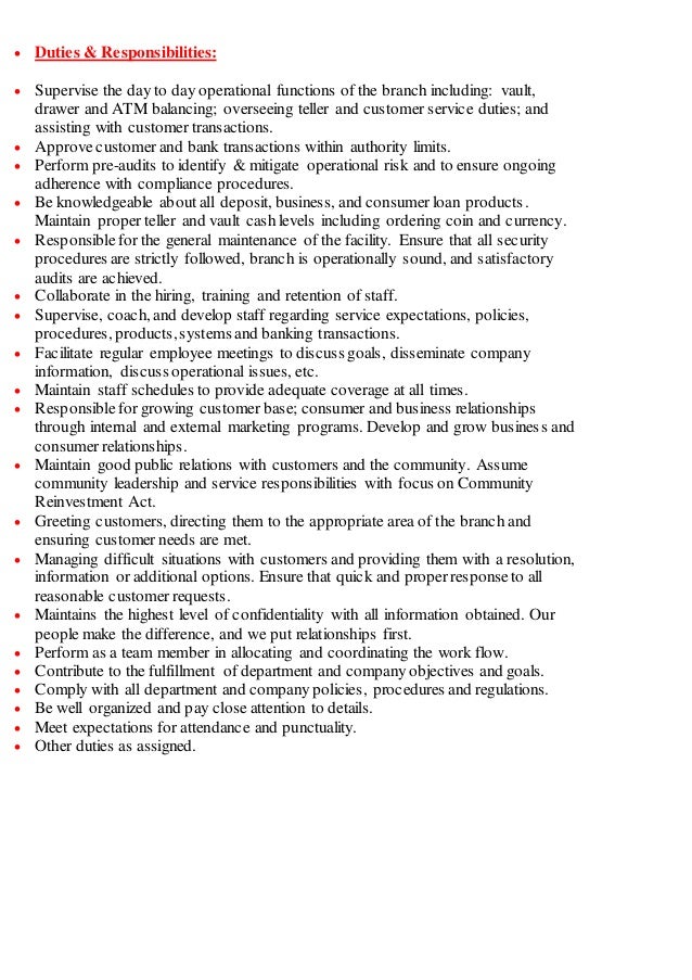 branch manager job description
