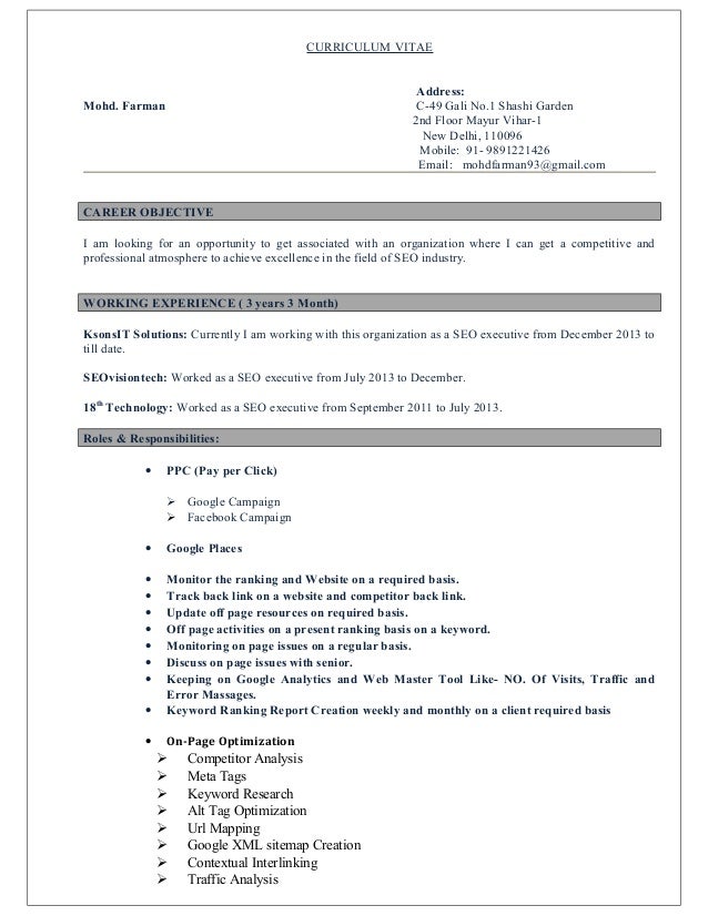 mohd farman resume seo executive