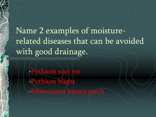 Name 2 examples of moisture-related diseases that can be avoided with good drainage.Pythium root rot