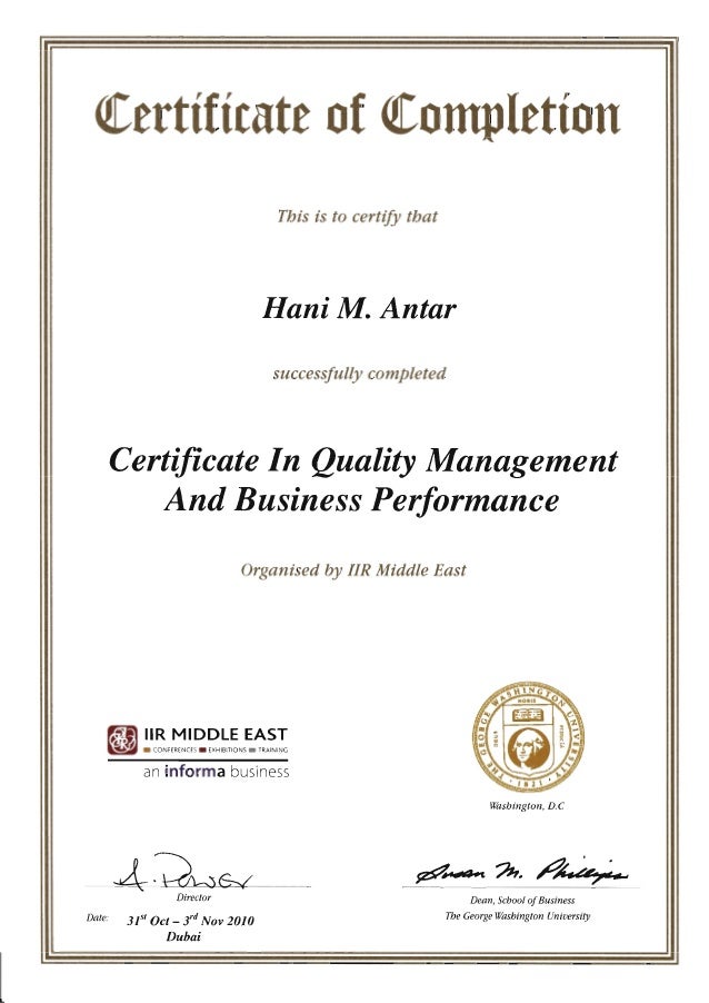 mpower quality managment and business performance certificate certificate of performance