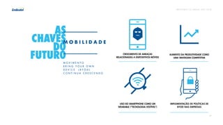 P R E V I S Õ E S T I C B R A S I L 2 017 - 2 018
19
CRESCIMENTO DE AMEAÇAS
RELACIONADAS A DISPOSITIVOS MÓVEIS
AUMENTO DA PRODUTIVIDADE COMO
UMA VANTAGEM COMPETITIVA
USO DO SMARTPHONE COMO UM
WEARABLE (“TECNOLOGIA VESTÍVEL”)
IMPLEMENTAÇÃO DE POLÍTICAS DE
BYOD NAS EMPRESAS
AS
CHAVES
D0
FUTUR0M O V I M E N T O
B R I N G Y O U R O W N
D E V I C E ( B Y O D )
C O N T I N U A C R E S C E N D O
M O B I L I D A D E
 