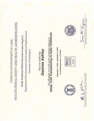 OSHA 7225 Course Completion Certificate