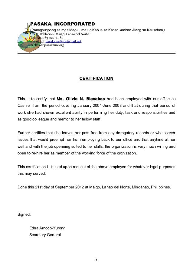 job certificate pasaka inc sample work certificate