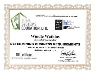 Certificate--Determining Business Requirements