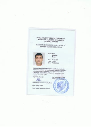 OIL & CHEMICAL TANKER Certificate