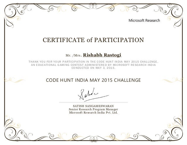 Codehunt Participation Certificate Rishabh Rastogi 1 Codehunt Participation Certificate Rishabh Rastogi 1