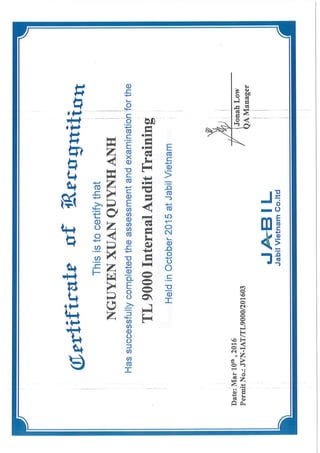 TL9000 Certificate