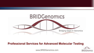 www.BRIDGenomics.com
Bridging Gaps in Genomics
Professional Services for Advanced Molecular Testing
 