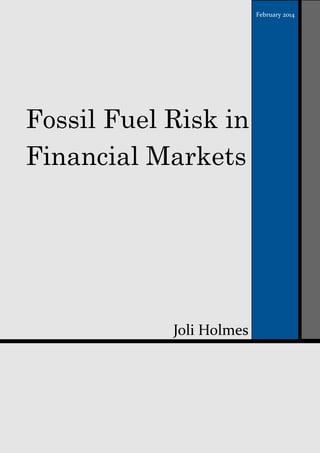 Fossil Fuel Risk in
Financial Markets
Joli Holmes
February 2014
 