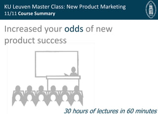 Bryan Cassady Guest Professor, Bryan@fast-bridge.com
KU Leuven Master Class: New Product Marketing
11/11 Course Summary
Increase your odds of new
product success
30 hours of lectures in 60 minutes
 