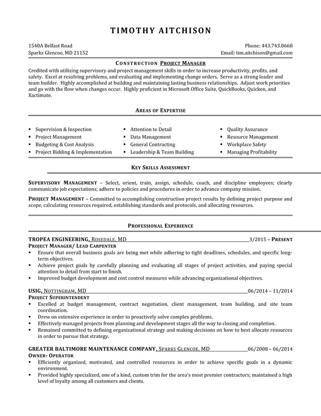 Managerial Resume PDF - Managerial Resume 1 638 