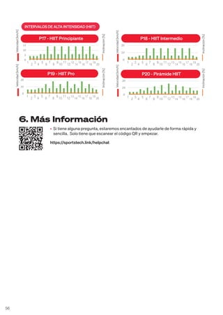 56
• Si tiene alguna pregunta, estaremos encantados de ayudarle de forma rápida y
sencilla. Solo tiene que escanear el código QR y empezar.
https://sportstech.link/helpchat
6. Más Información
1
2
3
4
5
6
7
8
9
10
11
12
13
14
15
16
17
18
19
20
1
2
3
4
5
6
7
8
9
10
11
12
13
14
15
16
17
18
19
20
1
2
3
4
5
6
7
8
9
10
11
12
13
14
15
16
17
18
19
20 1
2
3
4
5
6
7
8
9
10
11
12
13
14
15
16
17
18
19
20
INTERVALOS DE ALTA INTENSIDAD (HIIT)
P17 - HIIT Principiante P18 - HIIT Intermedio
P19 - HIIT Pro P20 - Pirámide HIIT
Velocidad
[km/h]
Inclinación
[%]
Velocidad
[km/h]
Inclinación
[%]
Velocidad
[km/h]
Inclinación
[%]
Velocidad
[km/h]
Inclinación
[%]
 