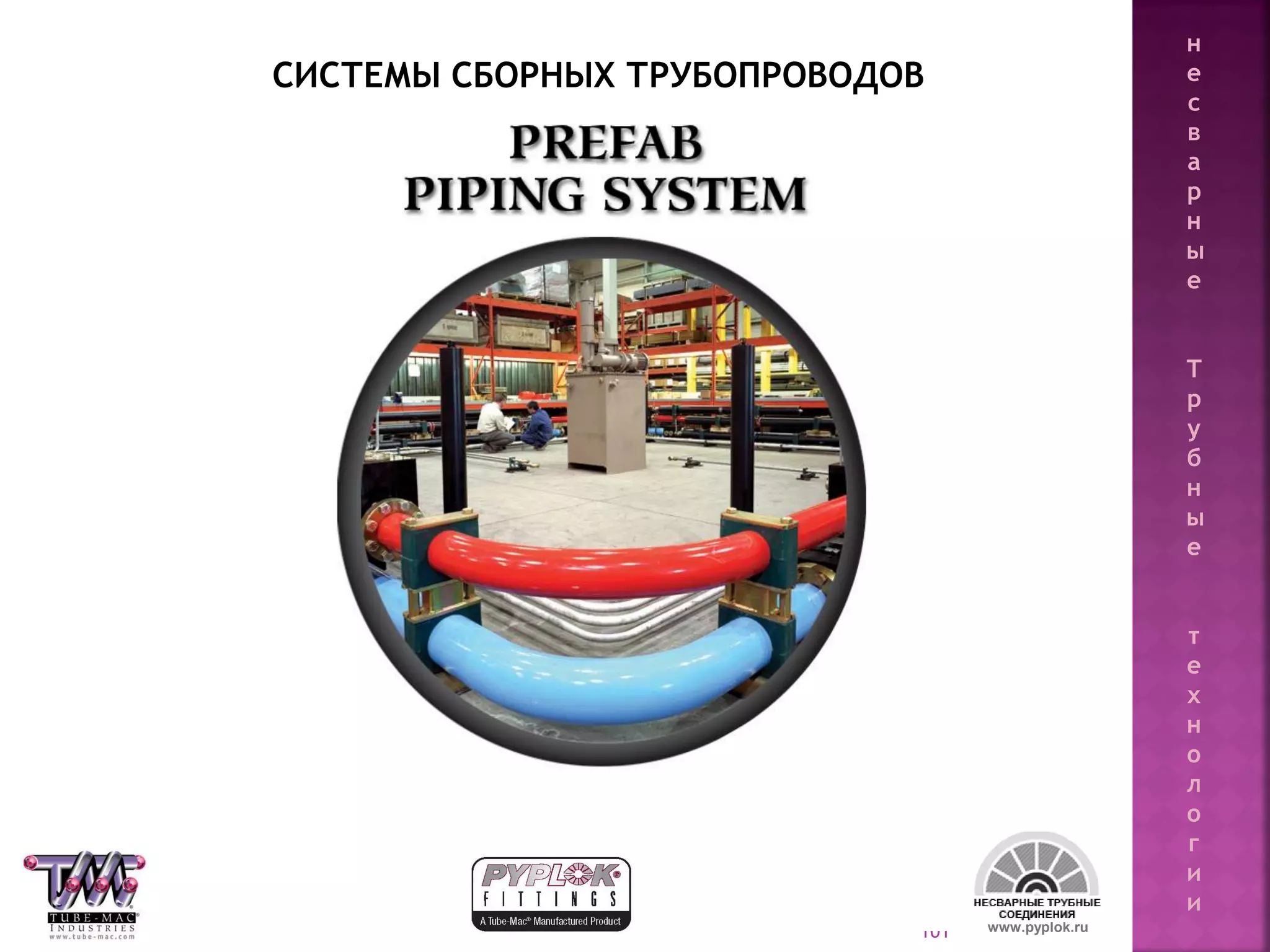 101
СИСТЕМЫ СБОРНЫХ ТРУБОПРОВОДОВ
www.pyplok.ru
н
е
с
в
а
р
н
ы
е
Т
р
у
б
н
ы
е
т
е
х
н
о
л
о
г
и
и
 