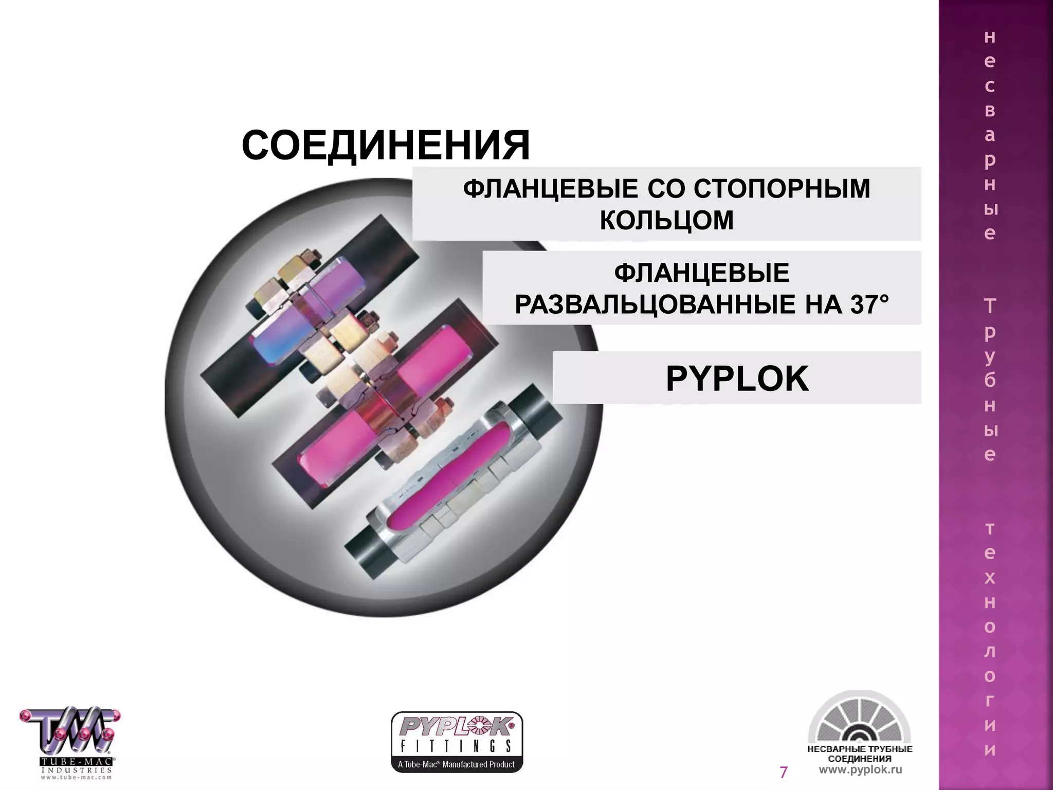 7 www.pyplok.ru
СОЕДИНЕНИЯ
ФЛАНЦЕВЫЕ СО СТОПОРНЫМ
КОЛЬЦОМ
ФЛАНЦЕВЫЕ
РАЗВАЛЬЦОВАННЫЕ НА 37°
PYPLOK
н
е
с
в
а
р
н
ы
е
Т
р
у
б
н
ы
е
т
е
х
н
о
л
о
г
и
и
 