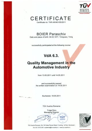 Diploma VDA 6.3