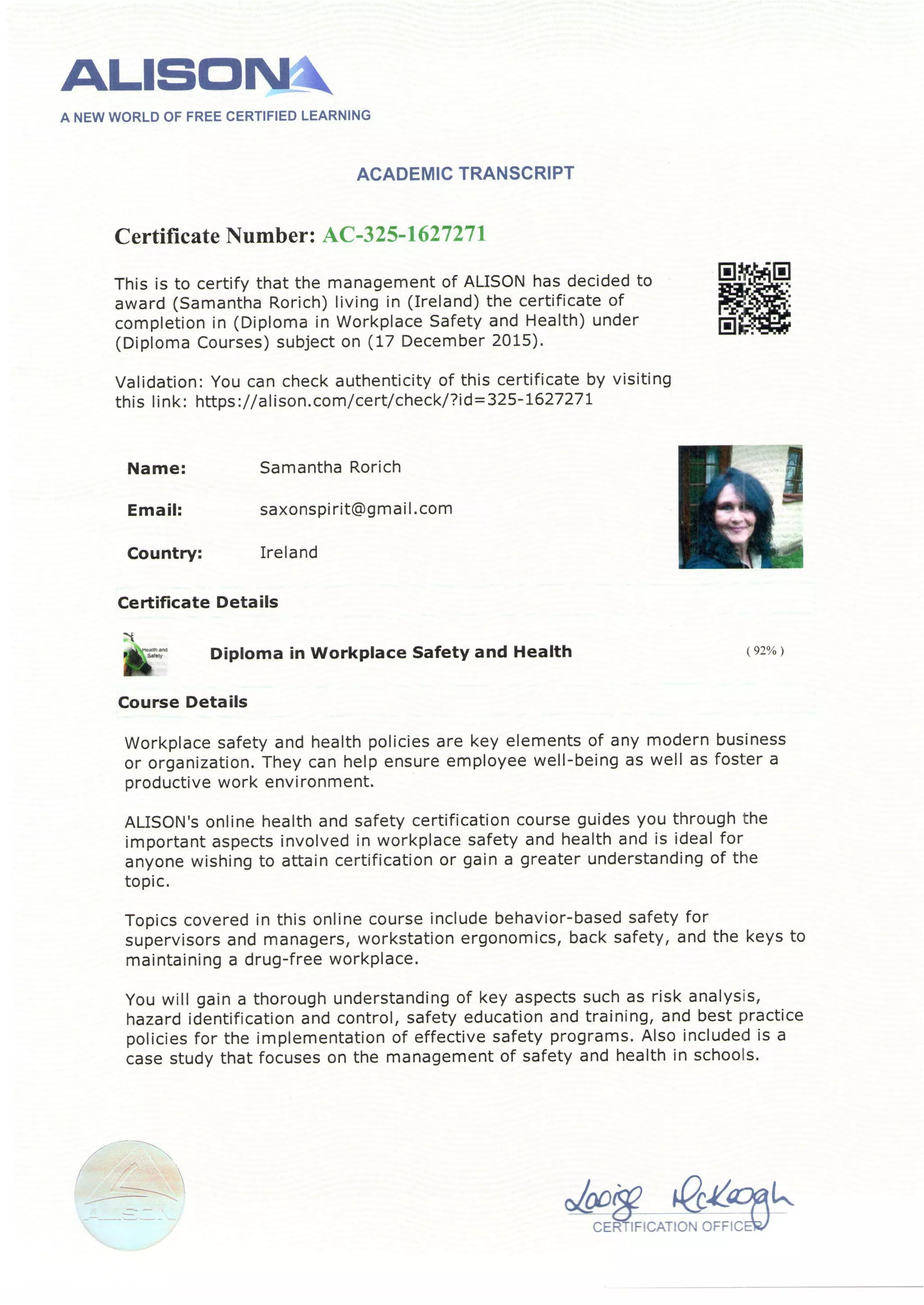 Transcript - Workplace Safety & Health Diploma | PDF