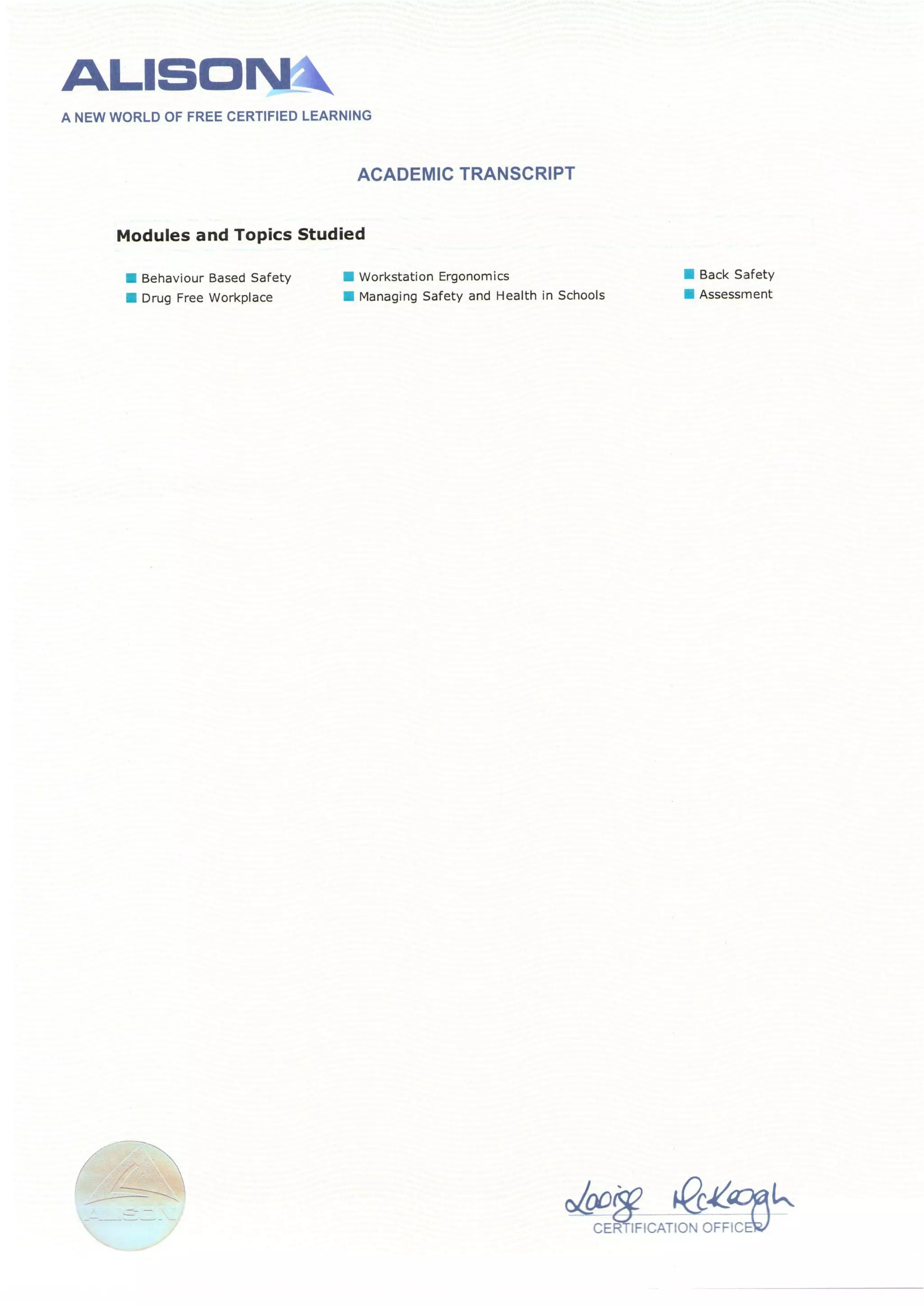 Transcript - Workplace Safety & Health Diploma | PDF