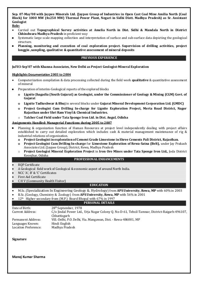geologist resumes