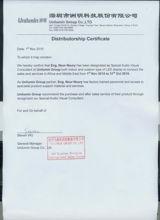 Distributorship Certificate