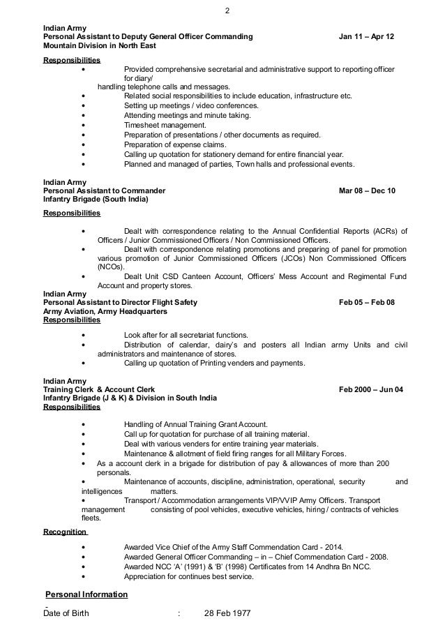 indian army resume format pdf