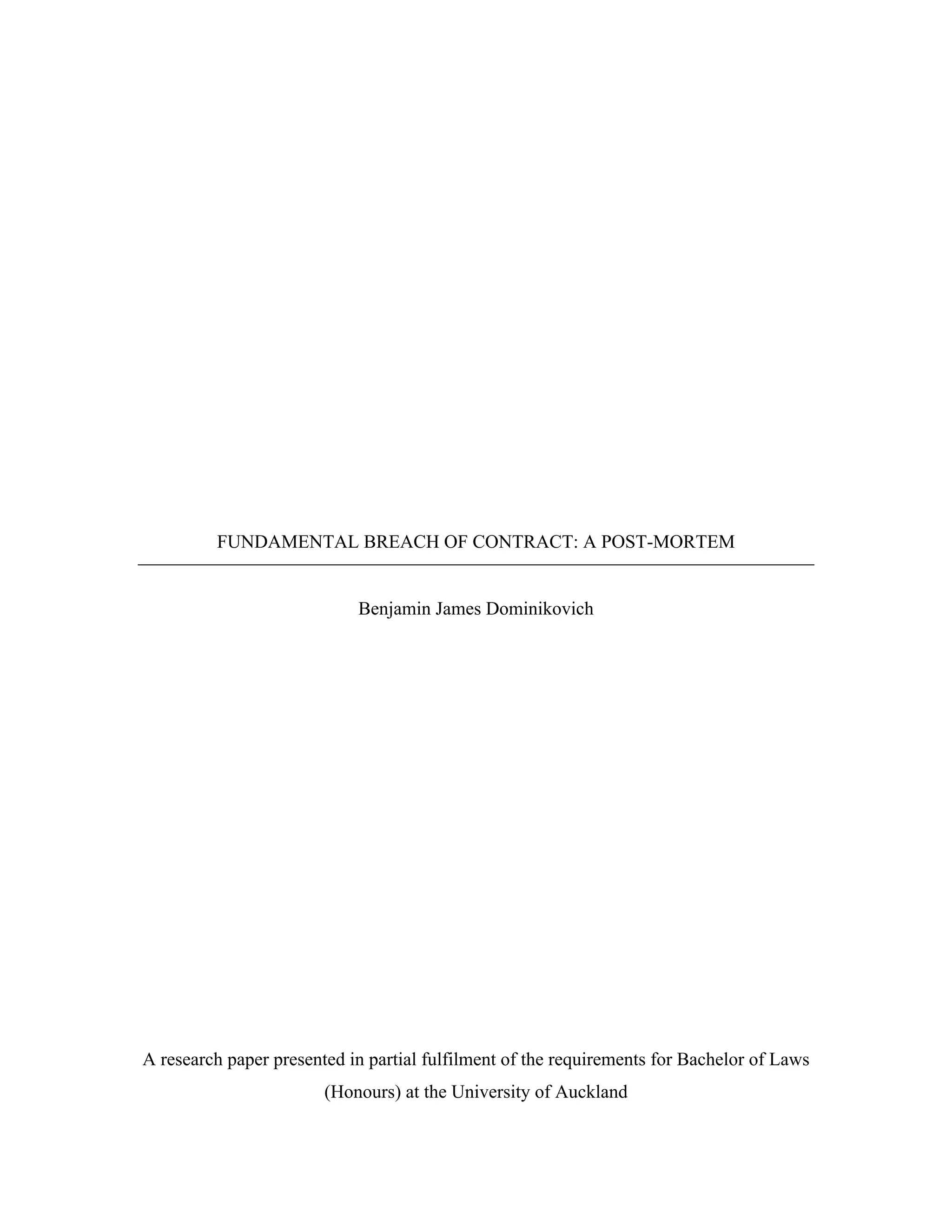 Fundamental Breach of Contract - A Post Mortem | PDF