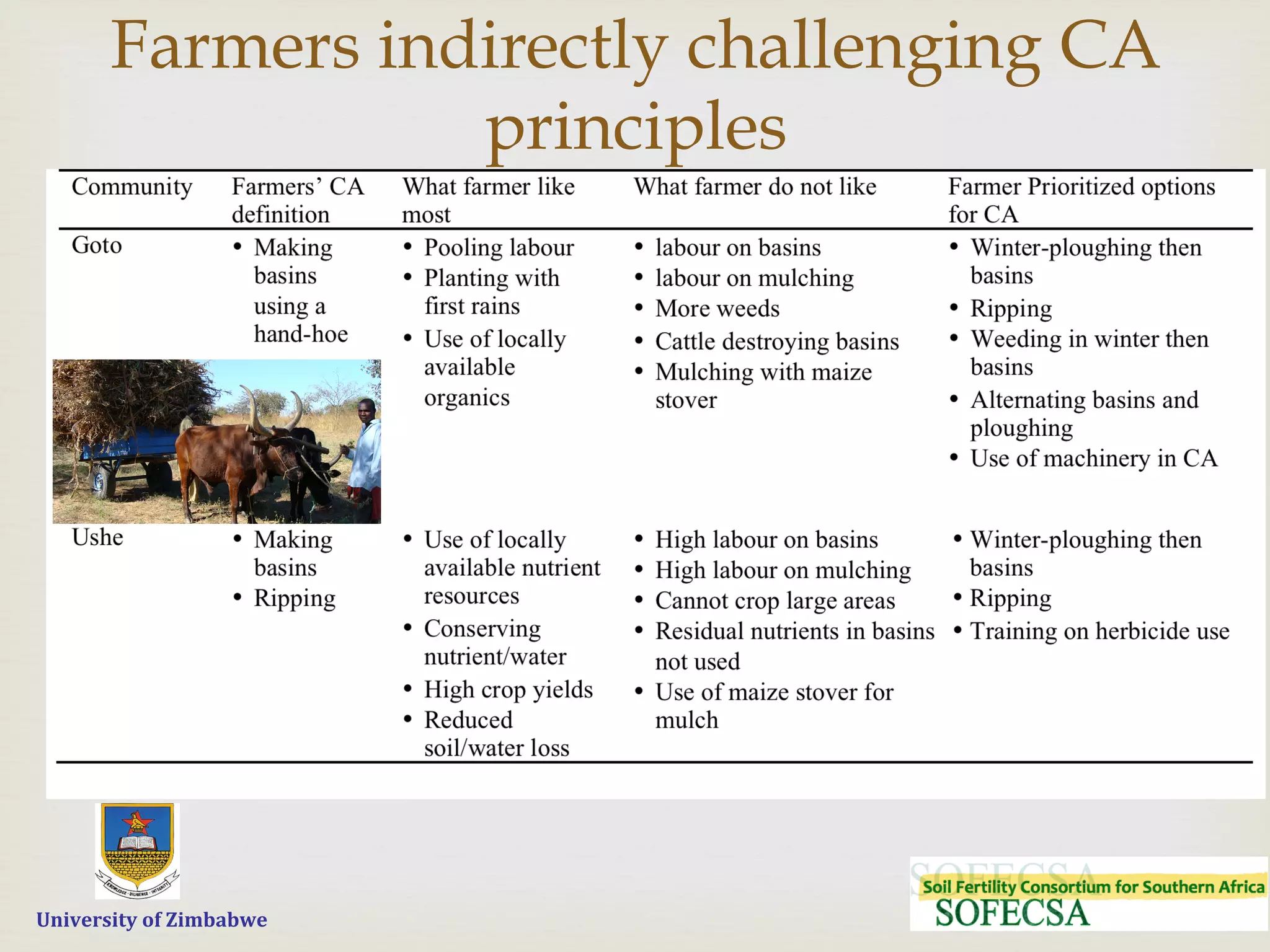  	
  	
  	
  	
  University	
  of	
  Zimbabwe
–
Farmers indirectly challenging CA
principles
 