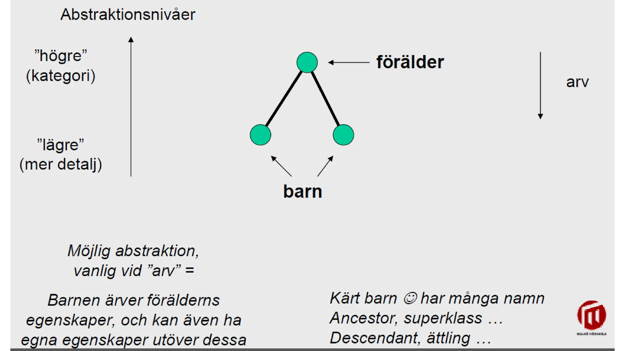 Träd centrala begrepp
 