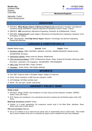 Romain AVY CV 2016 | PDF image.