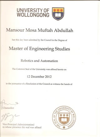 Master degree Certificate of Graduation