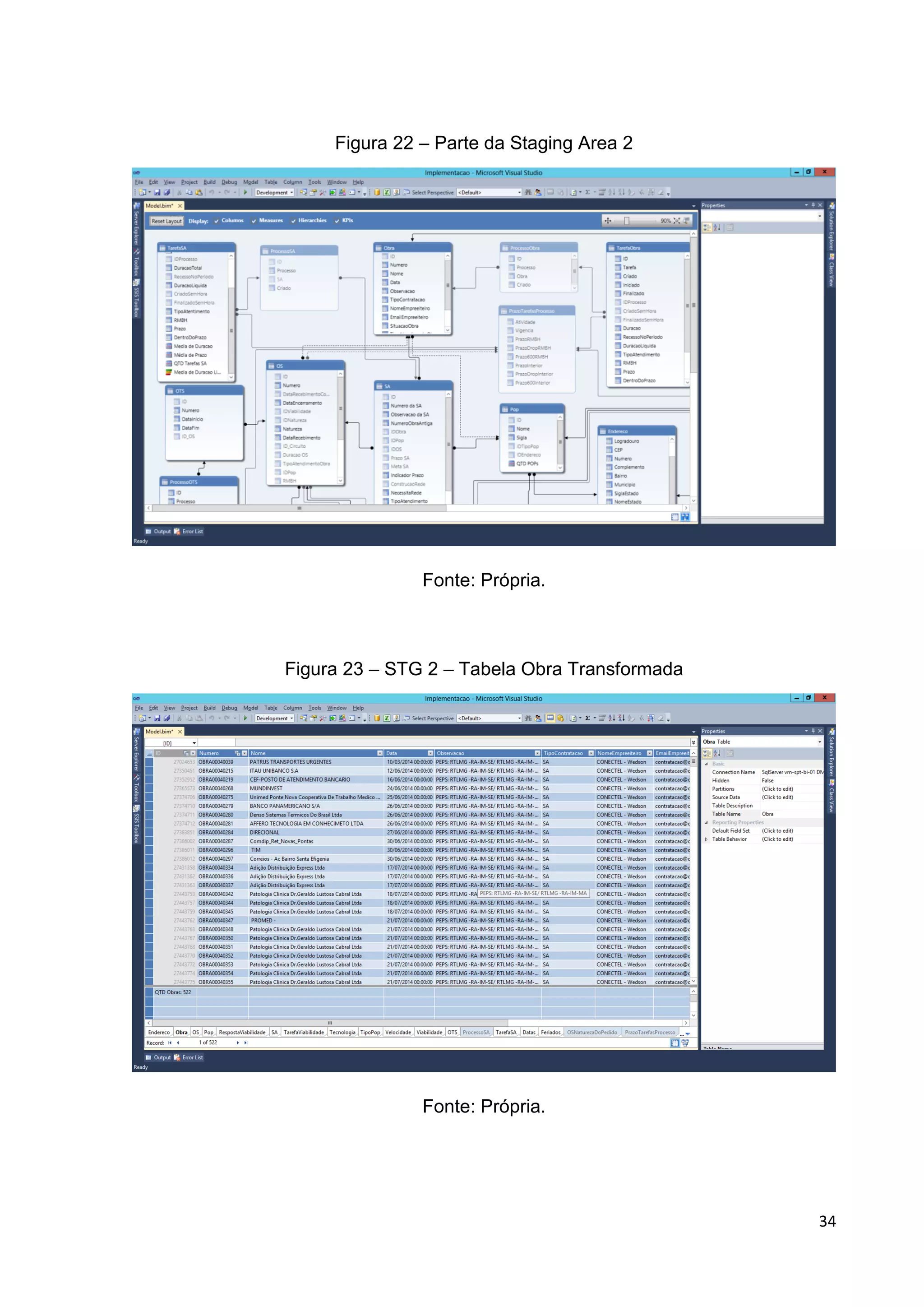 34
Figura 22 – Parte da Staging Area 2
Fonte: Própria.
Figura 23 – STG 2 – Tabela Obra Transformada
Fonte: Própria.
 