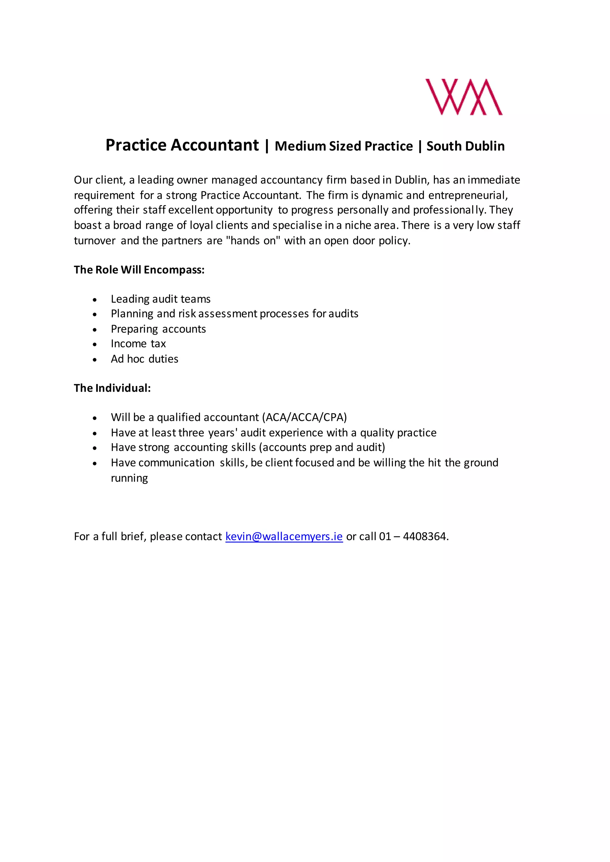 Practicing Accountant Practice Accountant South Dublin | DOCX