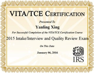 2016 intake certificate