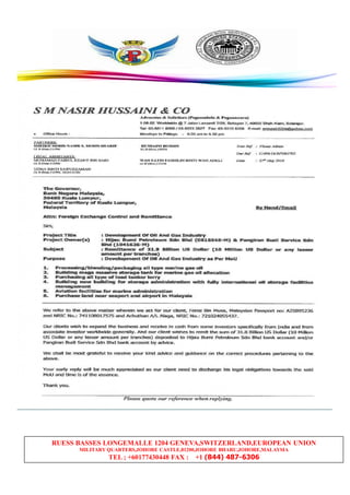 RUESS BASSES LONGEMALLE 1204 GENEVA,SWITZERLAND,EUROPEAN UNION
MILITARY QUARTERS,JOHORE CASTLE,81200,JOHORE BHARU,JOHORE,MALAYSIA
TEL ; +60177430448 FAX : +1 (844) 487-6306
 