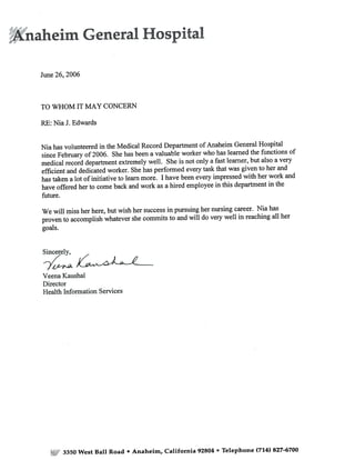 Letter of Recommendation from Anaheim General