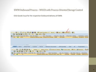 EWMOutboundProcess–WOCRwithProcess-OrientedStorageControl
29
Click Goods Issue for the respective Outbound delivery of EWM.
 