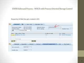 EWMOutboundProcess–WOCRwithProcess-OrientedStorageControl
30
Respective GI Matl doc gets created in ECC
 