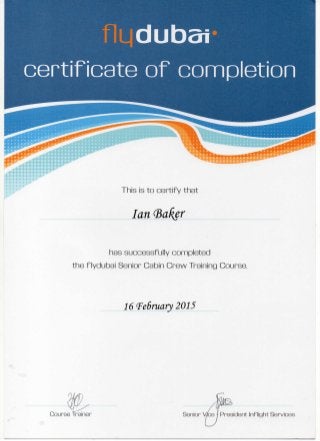 Flydubai Certificate of Completion Senior Cabin Crew Training Course057