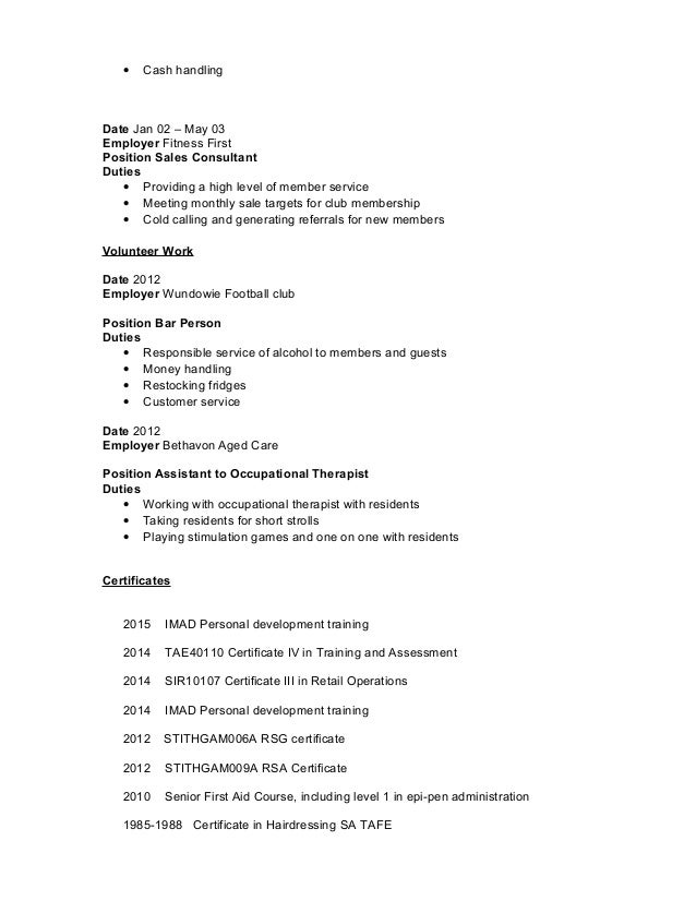 money handling resume