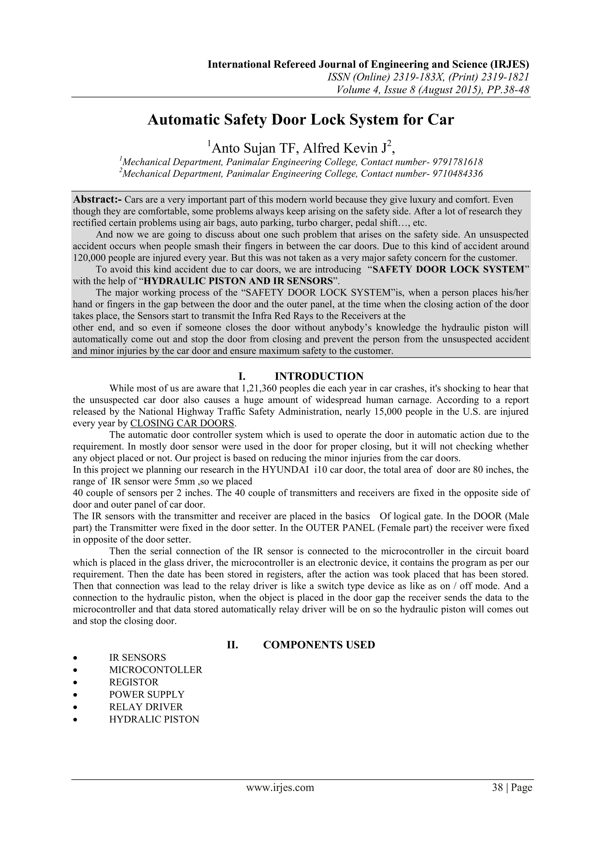 Automatic safety door lock system using IR sensors PDF