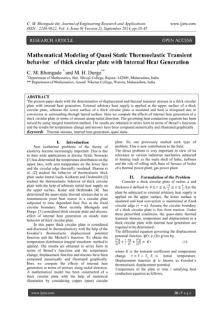 Mathematical Modeling of Quasi Static Thermoelastic Transient behavior ...