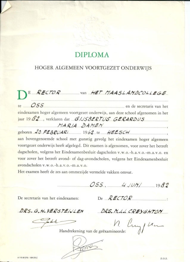 scan HAVO diploma 1982