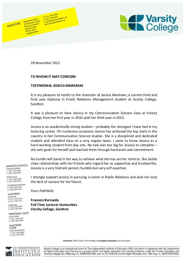 college reference letter