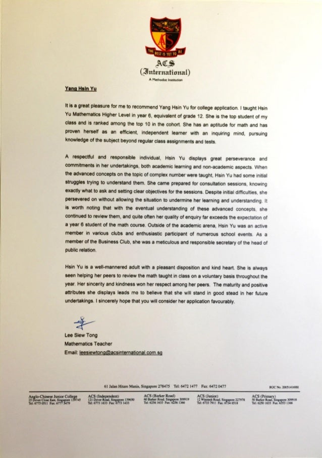 letter of recommendation from ib math higher level teacher teacher recommendation letter for teacher of the year